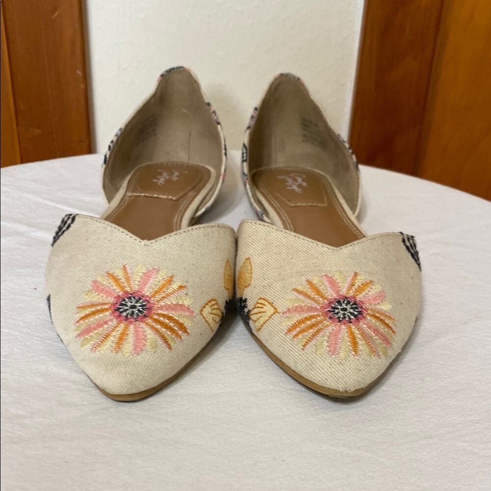 Floral Embroidered Pointed Toe d'Orsay Flats Shoes Canvas Summer Casual Day